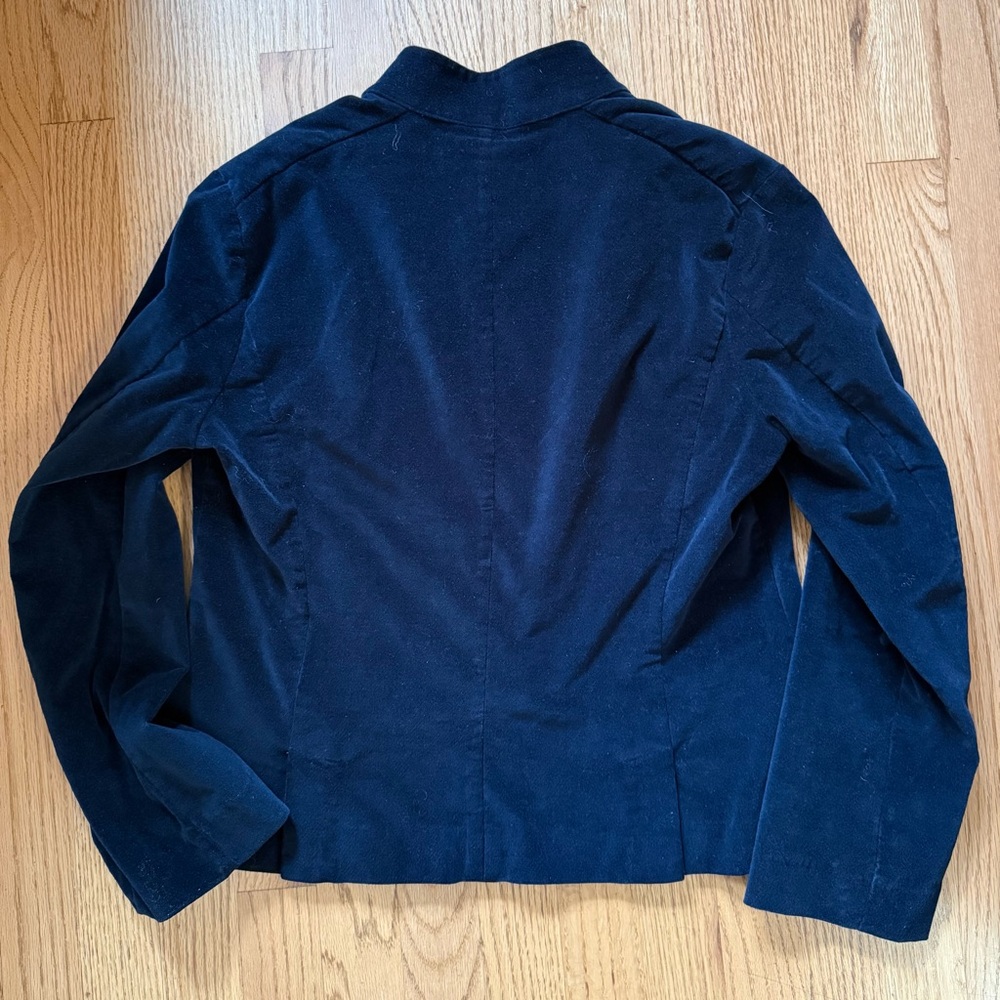 Dark Navy Stretch Velvet Military Blazer Jacket Size 10 Button Front - Picture 2 of 3
